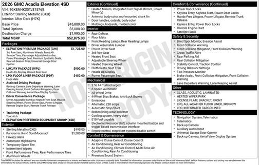 Sterling Metallic 2026 GMC Acadia Elevation AWD