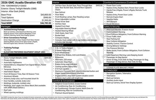 2026 GMC Acadia Elevation FWD
