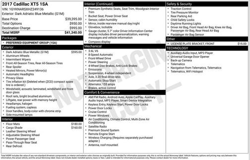 Dark Adriatic Blue Metallic 2017 Cadillac XT5 Base