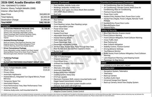 2026 GMC Acadia Elevation FWD