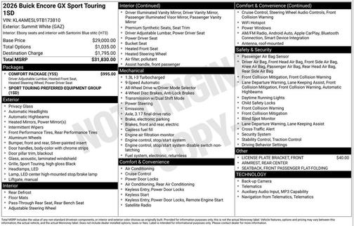 Summit White 2026 Buick Encore GX Sport Touring