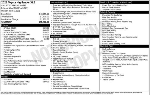 Wind Chill Pearl 2022 Toyota Highlander XLE