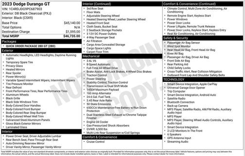 DB Black Clearcoat 2023 Dodge Durango GT AWD