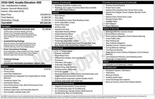 2026 GMC Acadia Elevation FWD