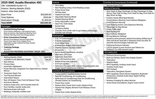 Sterling Metallic 2025 GMC Acadia FWD Elevation
