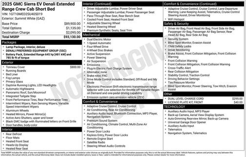 Summit White 2025 GMC Sierra EV Extended Range Denali