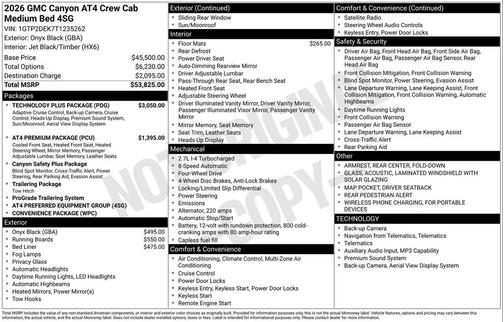 Onyx Black 2026 GMC Canyon AT4