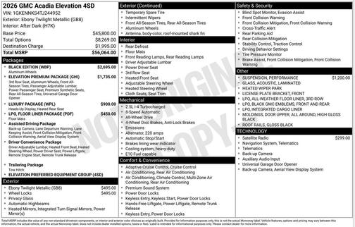 2026 GMC Acadia Elevation AWD