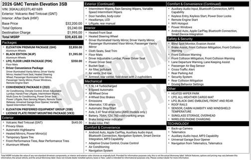 Volcanic Red Tintcoat 2026 GMC Terrain AWD Elevation