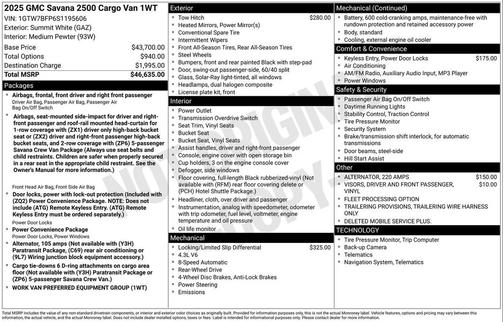 Summit White 2025 GMC Savana 2500 Work Van