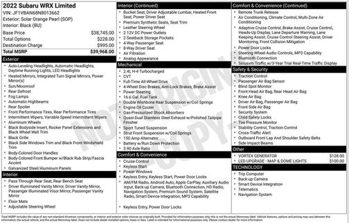 2022 Subaru WRX Limited