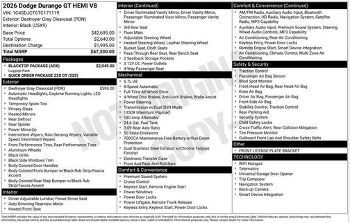 2026 Dodge Durango GT HEMI V8 AWD