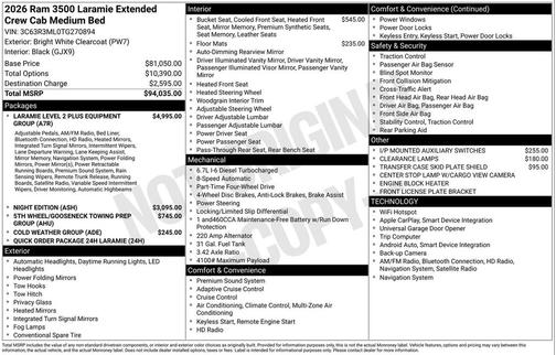 Bright White Clearcoat 2026 RAM 3500 Laramie Mega Cab 4x4 6'4' Box