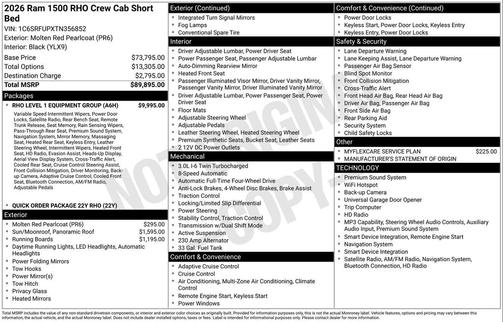 Red Metallic 2026 RAM 1500 RHO Crew Cab 4x4 5'7' Box
