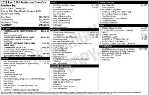 2022 RAM 2500 Tradesman Crew Cab 4x4 6'4' Box