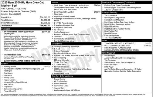 2025 RAM 2500 Big Horn Crew Cab 4x4 6'4' Box