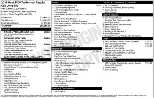 2018 RAM 2500 Tradesman Regular Cab 4x4 8' Box