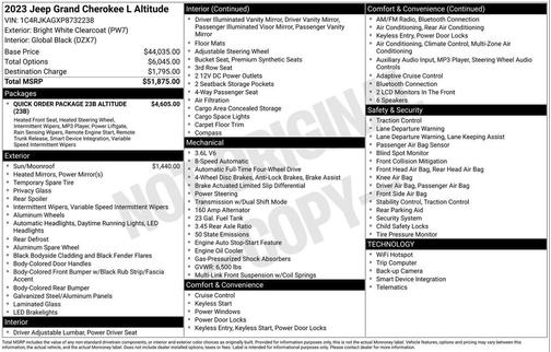 Bright White Clearcoat 2023 Jeep Grand Cherokee L Altitude