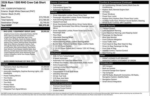 Bright White Clearcoat 2026 RAM 1500 RHO Crew Cab 4x4 5'7' Box