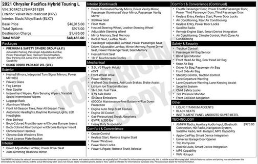 2021 Chrysler Pacifica Hybrid Touring L