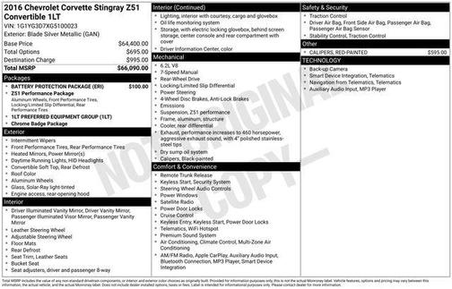 2016 Chevrolet Corvette Stingray Z51