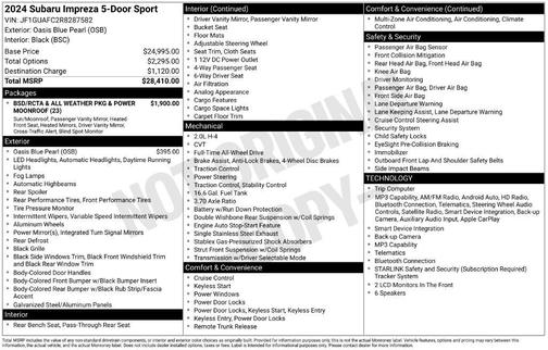 Oasis Blue Pearl 2024 Subaru Impreza Sport