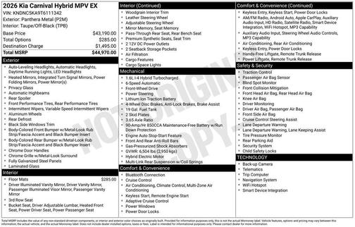 2026 Kia Carnival Hybrid EX