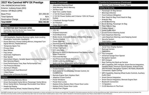 Iceberg Green 2027 Kia Carnival SX Prestige