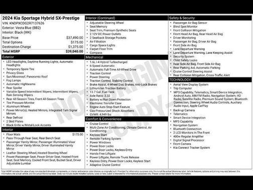 Blue 2024 Kia Sportage Hybrid SX-Prestige