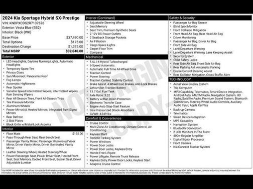 Blue 2024 Kia Sportage Hybrid SX-Prestige