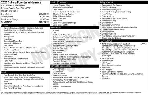 Crystal Black Silica 2025 Subaru Forester Wilderness