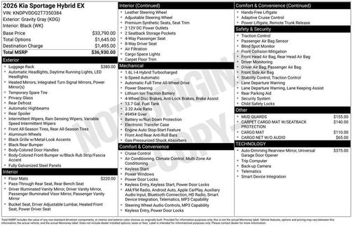 Gravity Gray 2026 Kia Sportage Hybrid EX