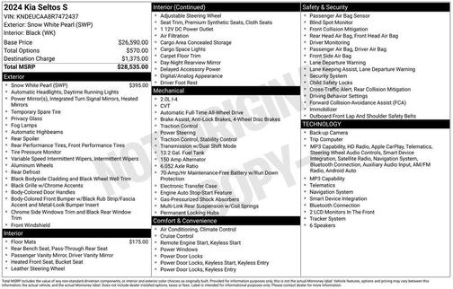 Snow White Pearl 2024 Kia Seltos S