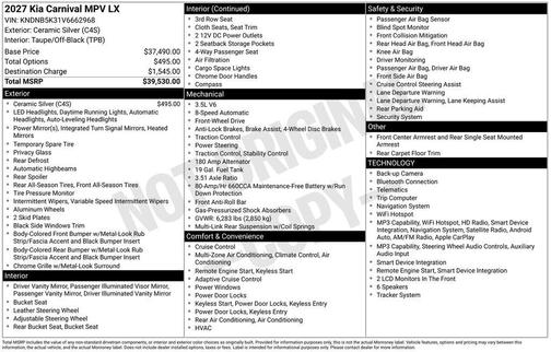 Ceramic Silver 2027 Kia Carnival LX