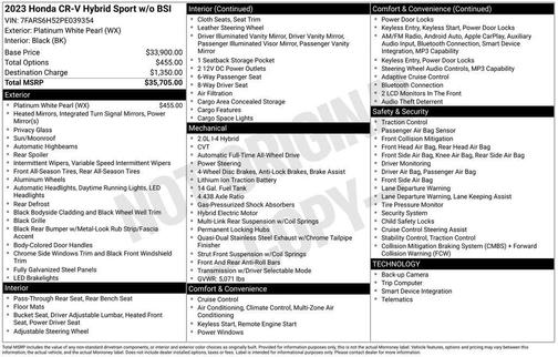 Platinum White 2023 Honda CR-V Hybrid Sport