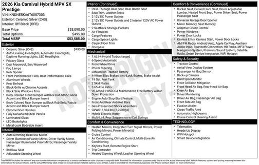 2026 Kia Carnival Hybrid SX Prestige
