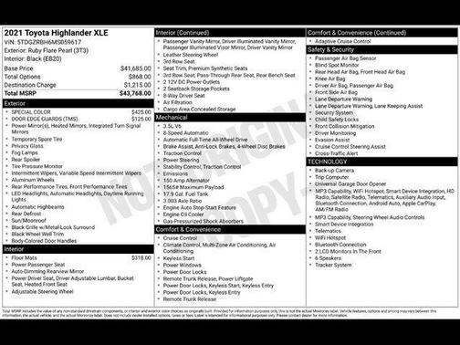 Pearl 2021 Toyota Highlander XLE