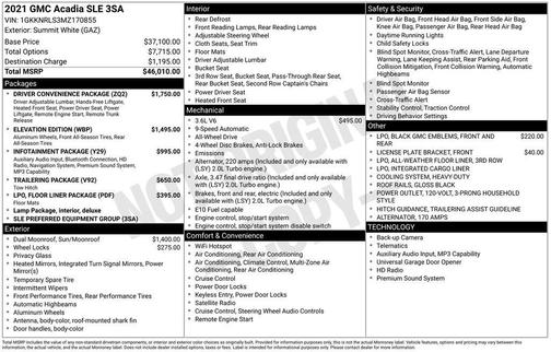 Summit White 2021 GMC Acadia SLE