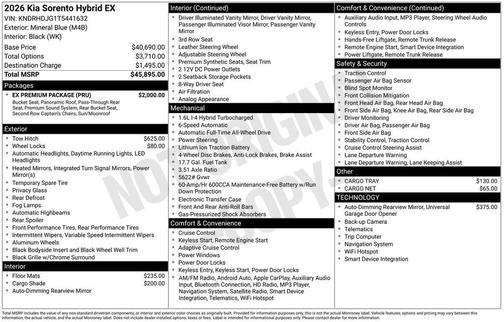 Mineral Blue 2026 Kia Sorento Hybrid EX