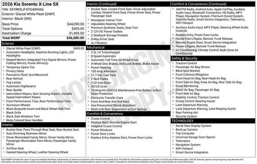 Glacial White Pearl 2026 Kia Sorento SX