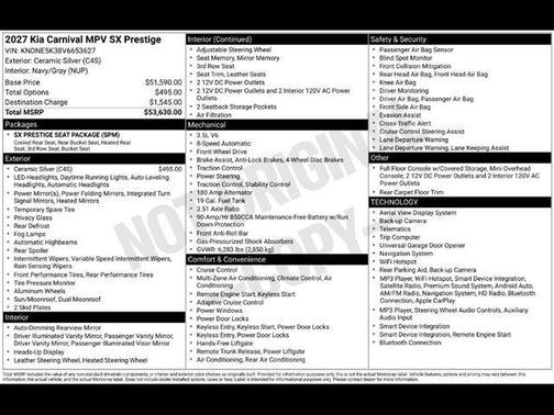 Ceramic Silver 2027 Kia Carnival SX Prestige