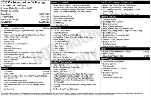 Midnight Black 2025 Kia Sorento SX Prestige X-Line