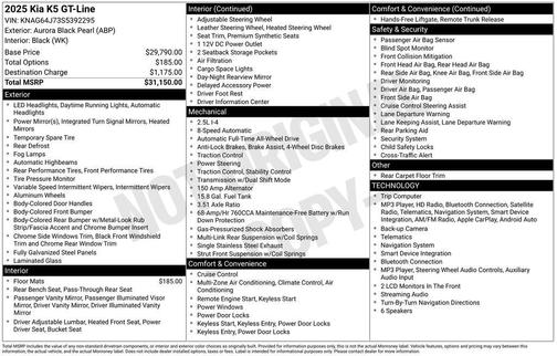 Aurora Black Pearl 2025 Kia K5 GT-Line