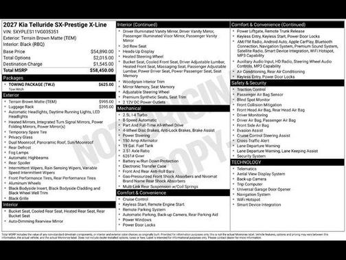 Terrain 2027 Kia Telluride X-Line SX-Prestige