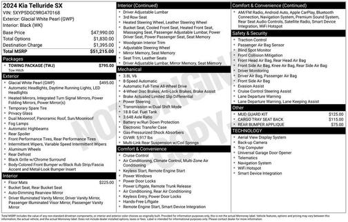 Glacial White Pearl 2024 Kia Telluride SX