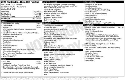 Snow White Pearl 2026 Kia Sportage Hybrid SX-Prestige