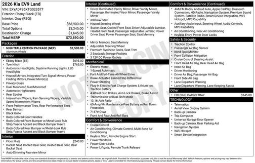 Ebony Black 2026 Kia EV9 Land