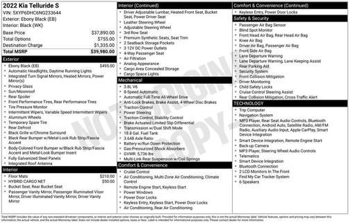 Ebony Black 2022 Kia Telluride S