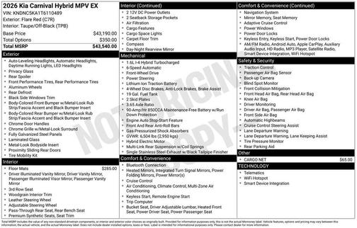 2026 Kia Carnival Hybrid EX