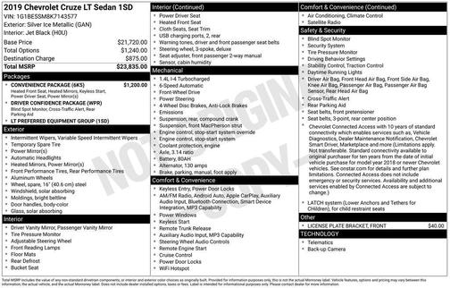Silver Ice Metallic 2019 Chevrolet Cruze LT